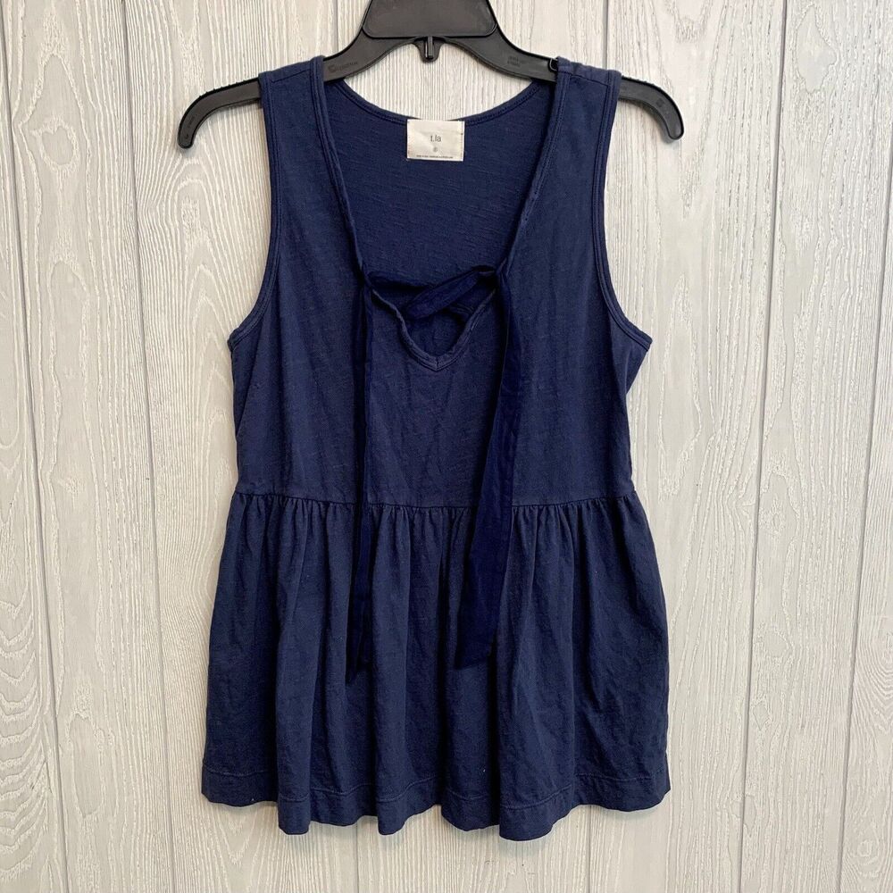 T.La Lace Up Babydoll Tank Navy Blue Size Small NWT